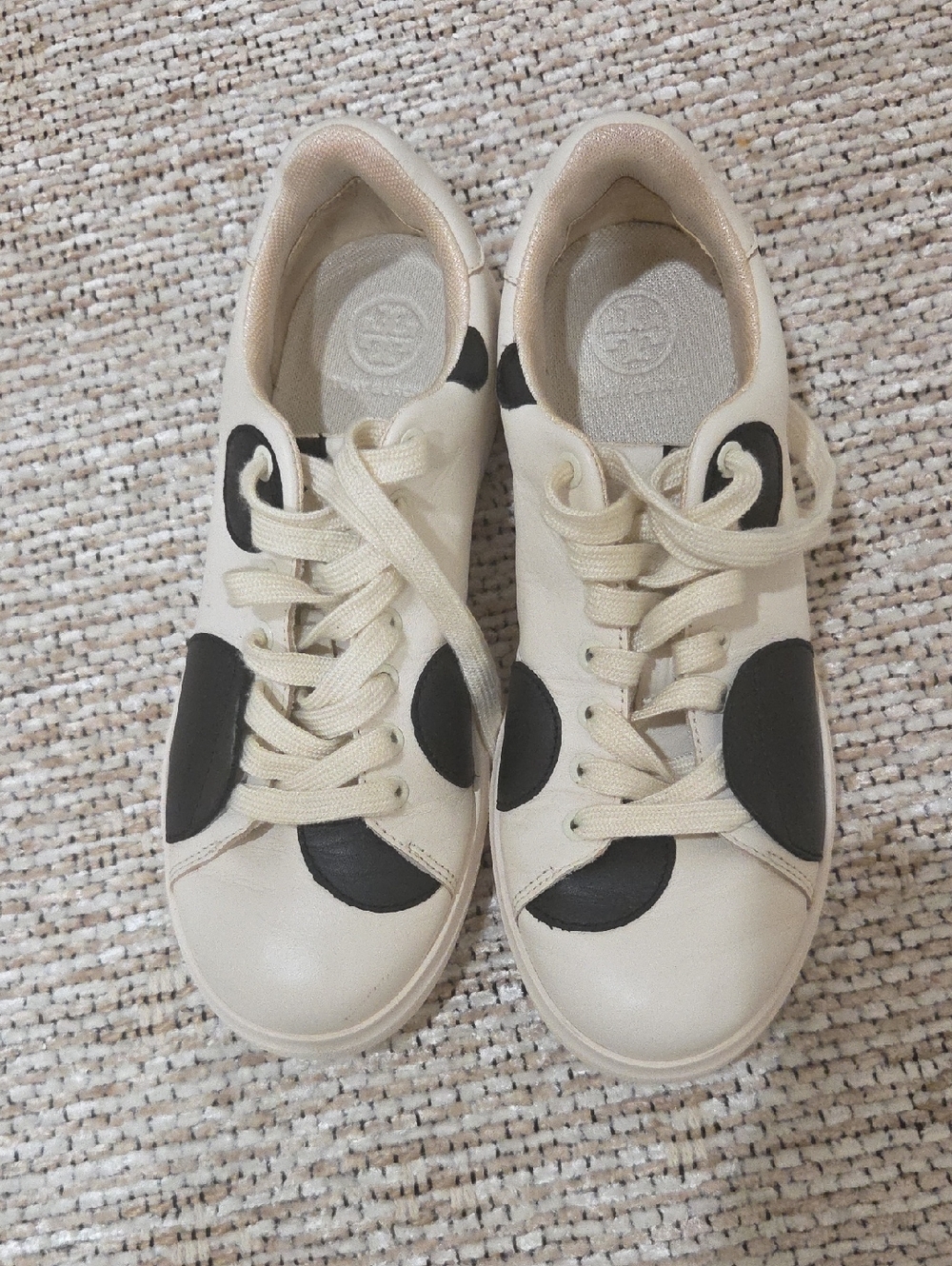 Tory Burch Cream Sneakers with Black Polka Dots